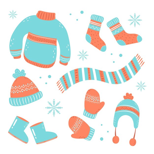 Ropa y accesorios de invierno imprescindibles dibujados a mano