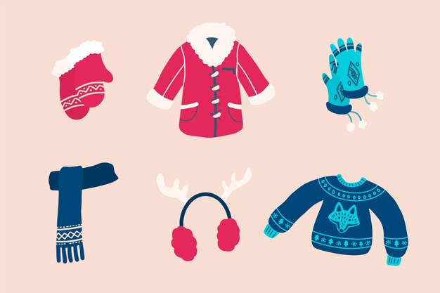 Ropa y accesorios de invierno imprescindibles dibujados a mano