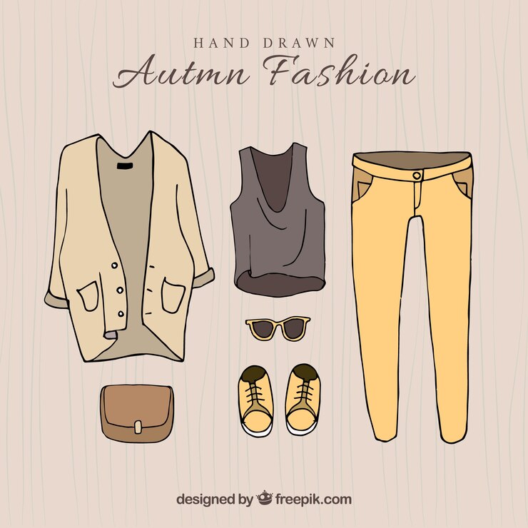 Vector gratuito ropa casual otoñal dibujada a mano 