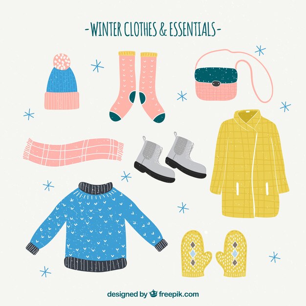 Ropa e imprescindibles de invierno dibujados a mano