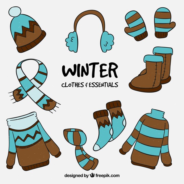 Ropa e imprescindibles de invierno dibujados a mano