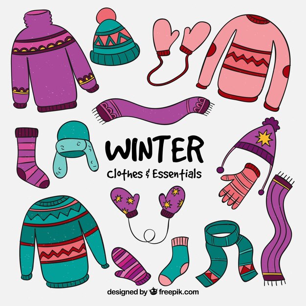 Ropa e imprescindibles de invierno dibujados a mano