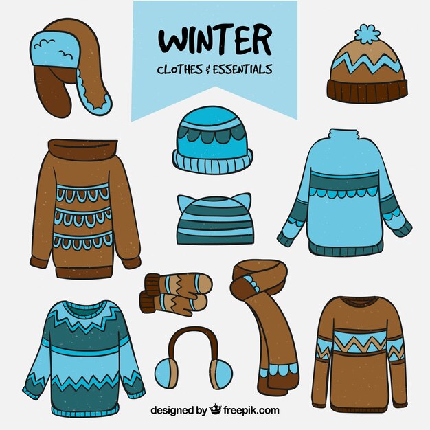 Ropa e imprescindibles de invierno dibujados a mano