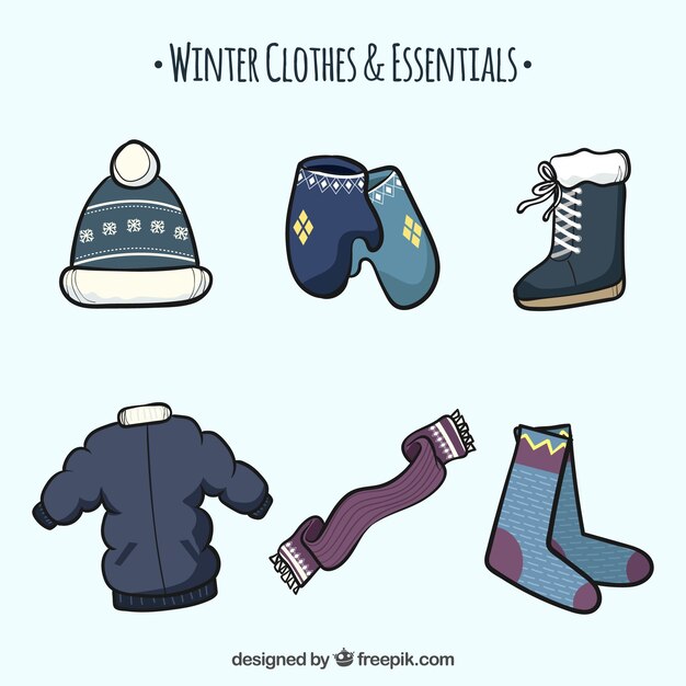 Ropa e imprescindibles de invierno dibujados a mano