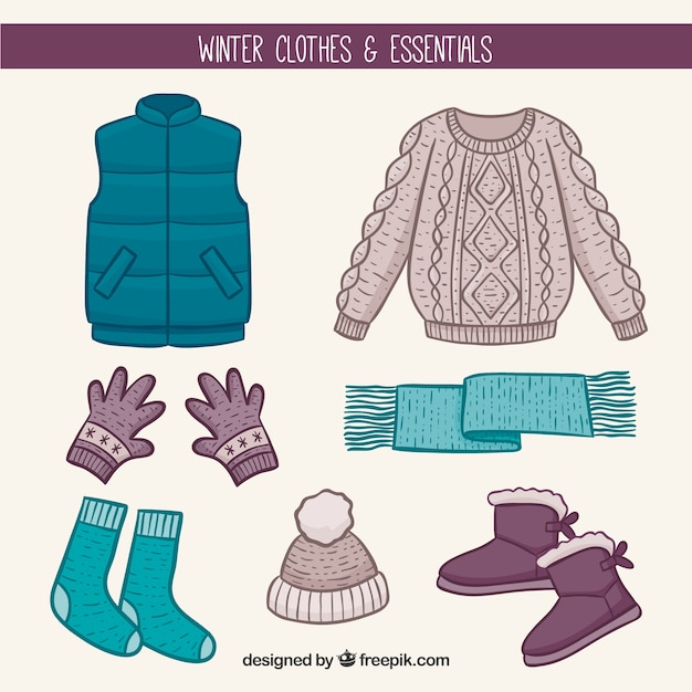 Ropa e imprescindibles de invierno dibujados a mano