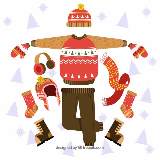 Ropa e imprescindibles de invierno dibujados a mano