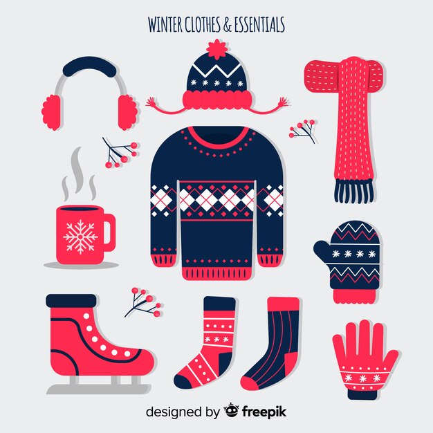Ropa y esenciales de invierno plana