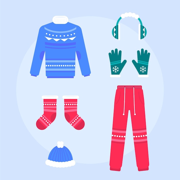 Vector gratuito ropa de invierno y básicos en diseño plano