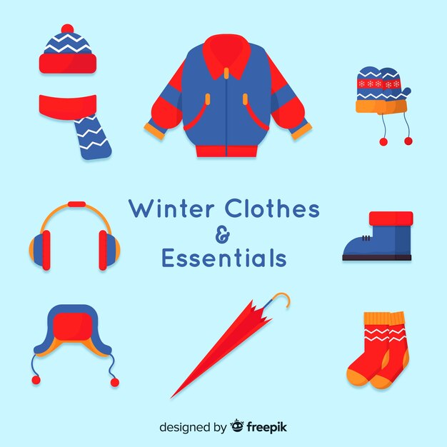 Ropa de invierno y colección de elementos esenciales.