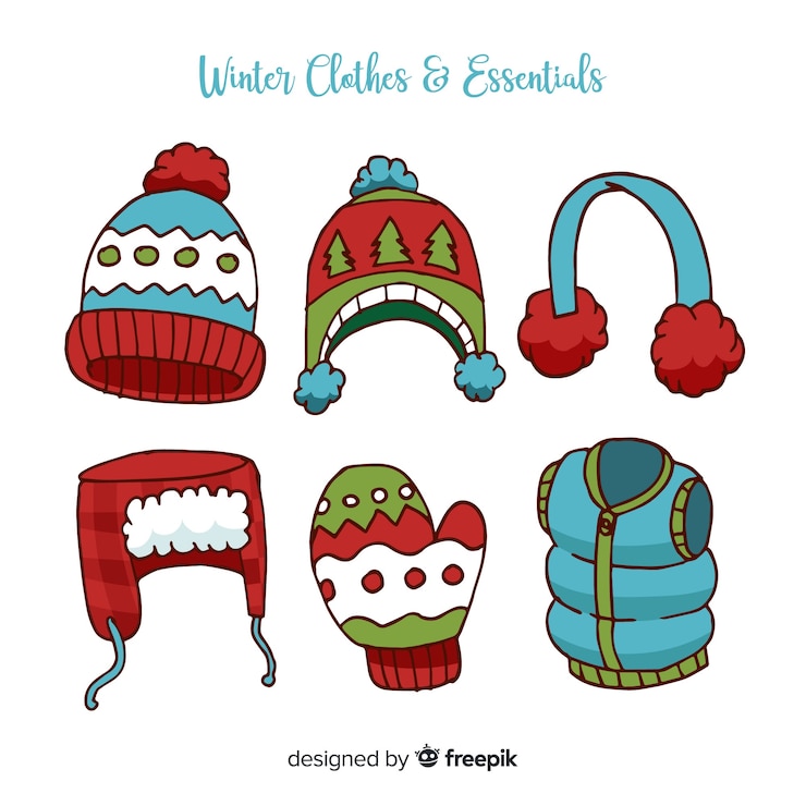 Vector gratuito ropa de invierno y colección de elementos esenciales.