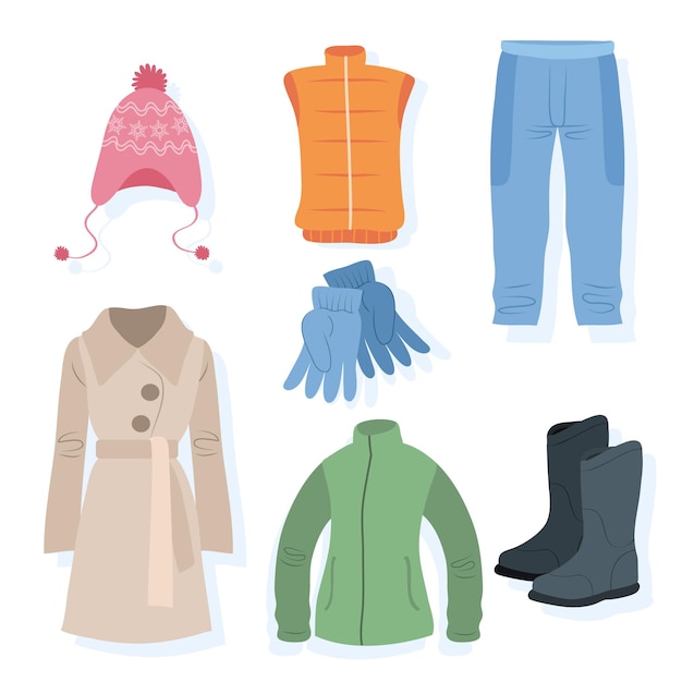 Ropa de invierno dibujada a mano aislada en blanco