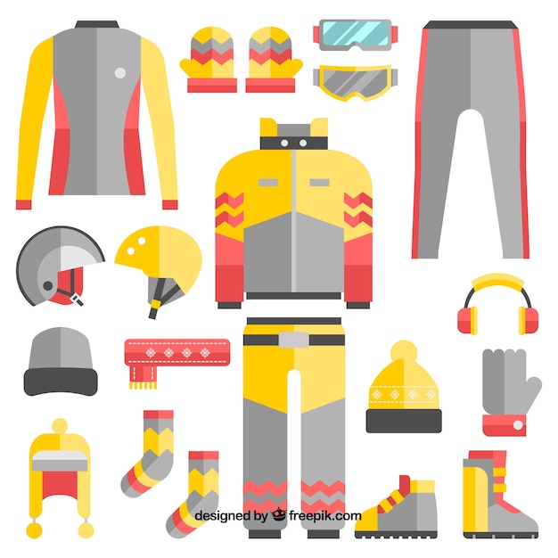 Ropa de invierno dibujada a mano y elementos esenciales