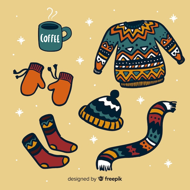 Ropa de invierno dibujada a mano