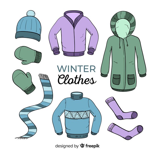 Ropa de invierno dibujada a mano