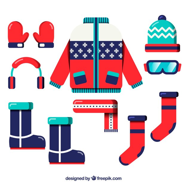 Ropa de invierno en diseño flat