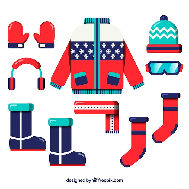 Ropa de invierno en diseño flat