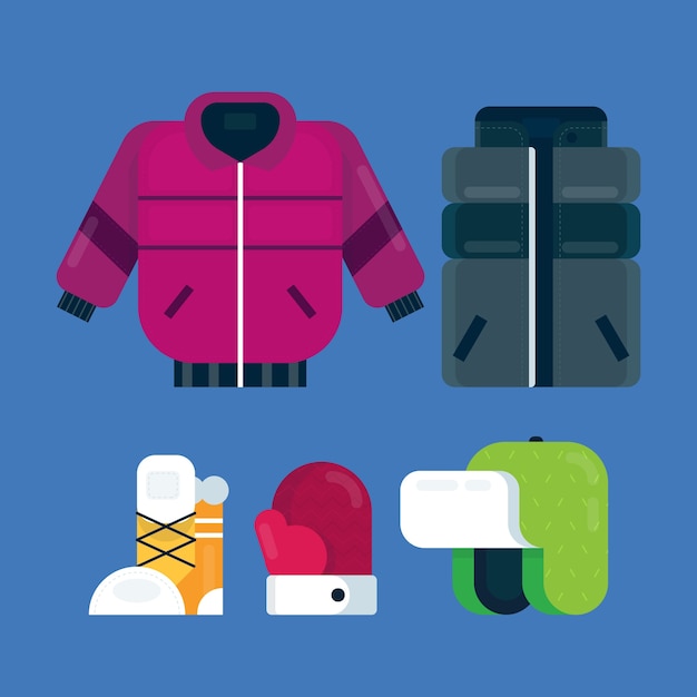 Ropa de invierno en diseño flat