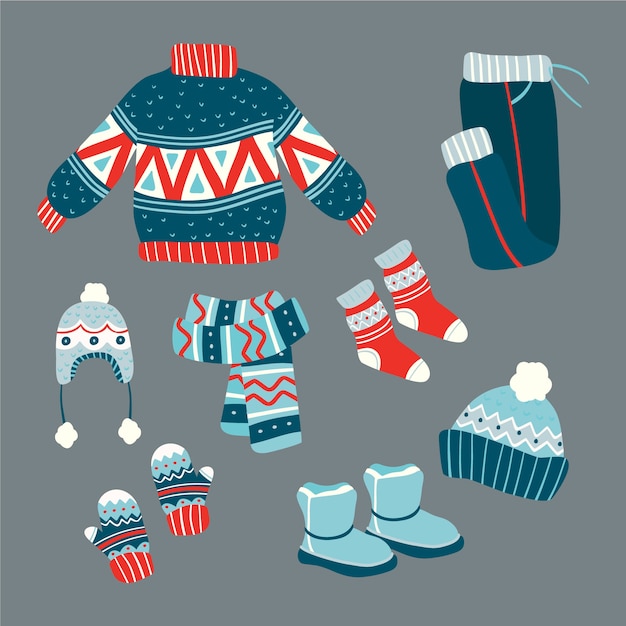 Ropa de invierno de diseño plano y básicos.