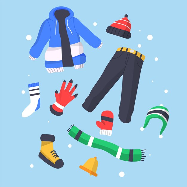 Ropa de invierno de diseño plano y básicos.
