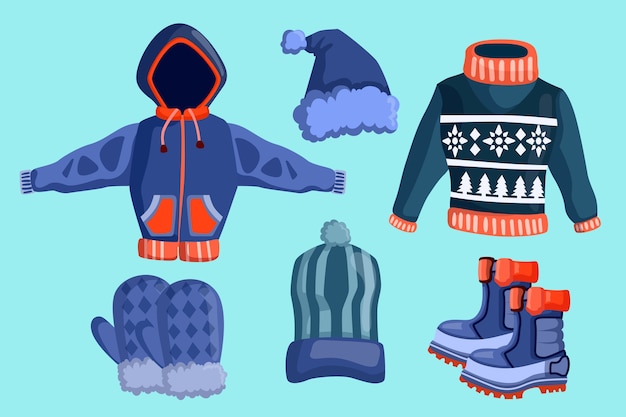 Ropa de invierno de diseño plano y básicos.