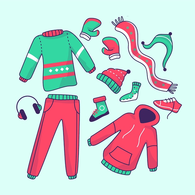 Ropa de invierno de diseño plano y básicos.