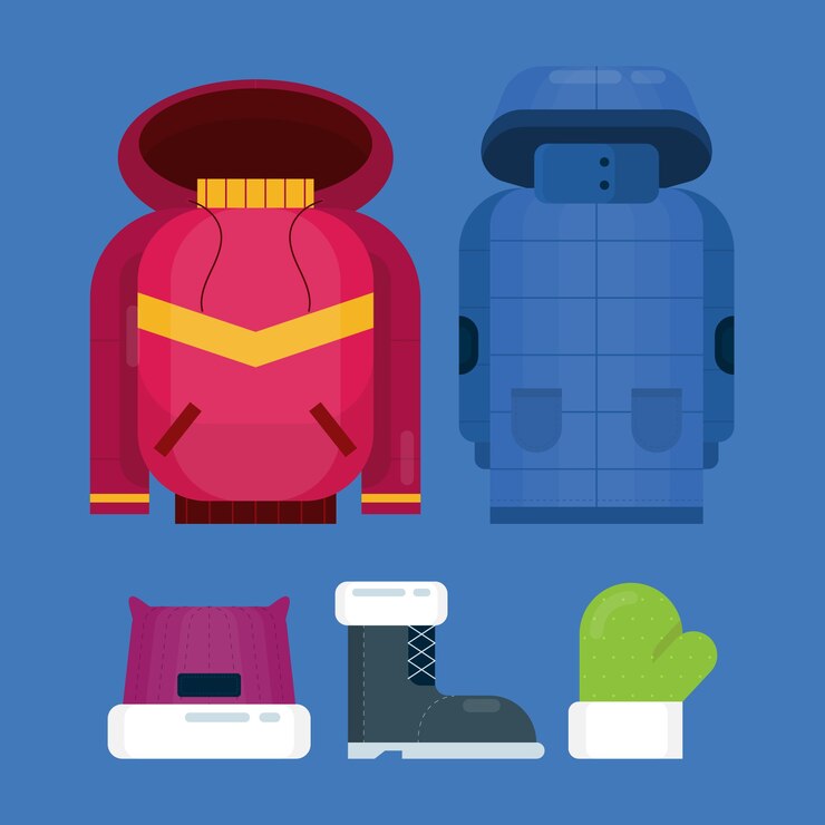 Vector gratuito ropa de invierno de diseño plano y básicos.