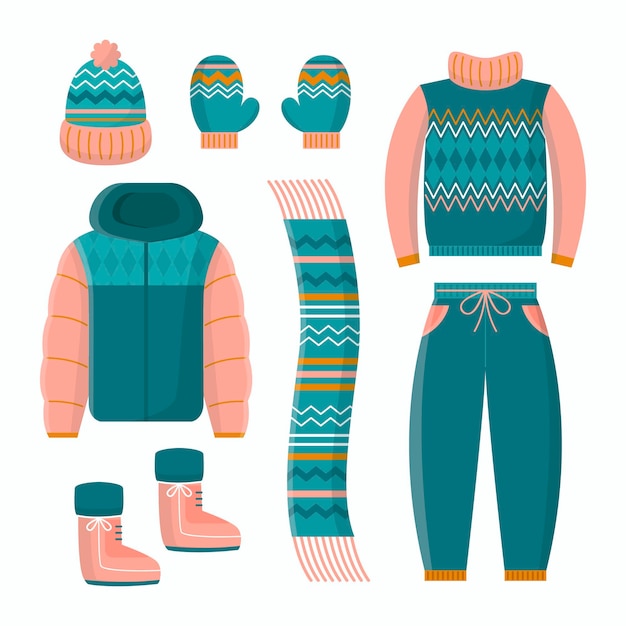 Ropa de invierno de diseño plano y básicos.