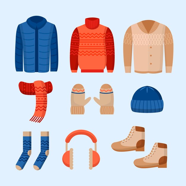 Ropa de invierno de diseño plano y básicos.