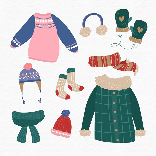 Ropa de invierno de diseño plano y básicos.