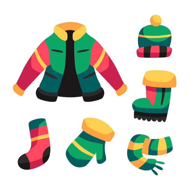 Ropa de invierno de diseño plano y básicos.