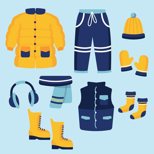 Ropa de invierno de diseño plano y básicos.