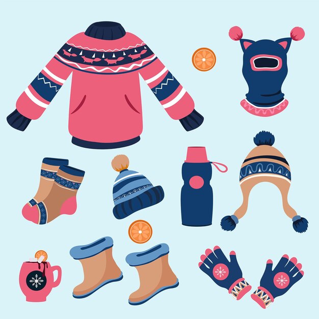 Ropa de invierno de diseño plano y básicos.