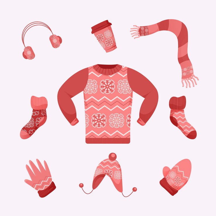 Vector gratuito ropa de invierno de diseño plano y elementos esenciales.
