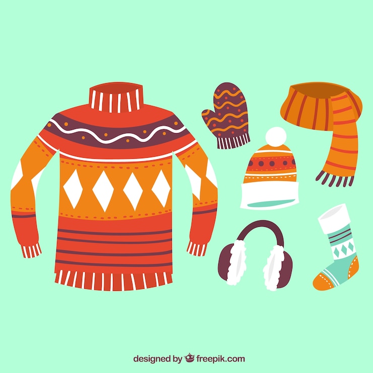 Vector gratuito ropa de invierno y elementos esenciales dibujados a mano.