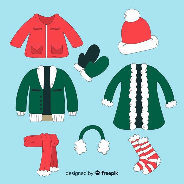 Ropa de invierno imprescindible dibujada a mano
