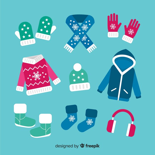 Ropa de invierno plana y elementos esenciales.