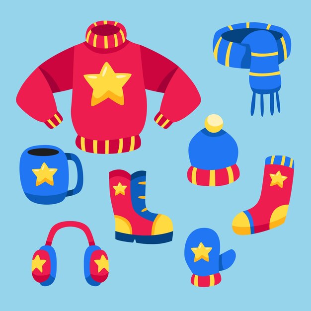 Ropa de invierno plana y elementos esenciales