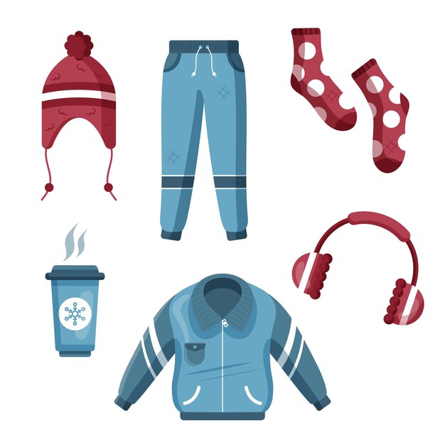 Ropa de invierno plana y elementos esenciales.