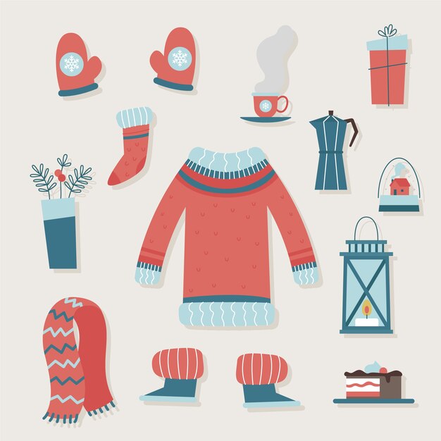 Ropa de invierno vintage y elementos esenciales