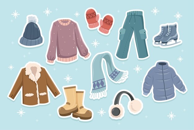 Ropa plana de invierno y colecciones de elementos esenciales