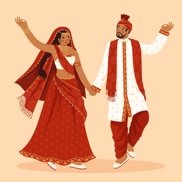 Ropa tradicional india con mujer y hombre