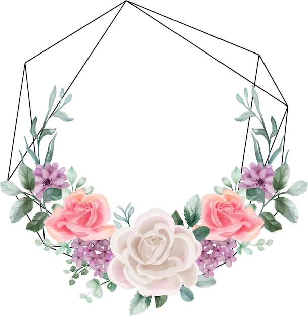 Vector gratuito rosa blanca y rosa acuarela marco floral elementos florales fondo botánico