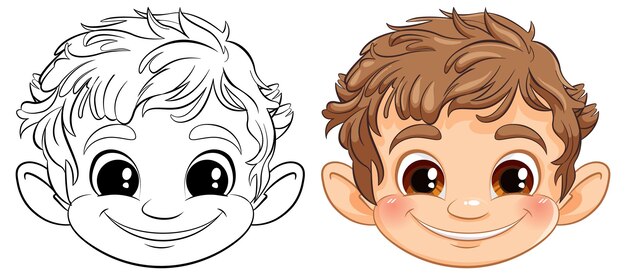 El rostro alegre del niño desde el boceto hasta el color