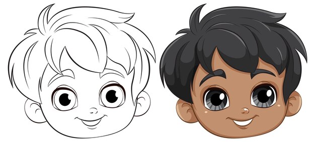 Los rostros alegres de los niños de dibujos animados