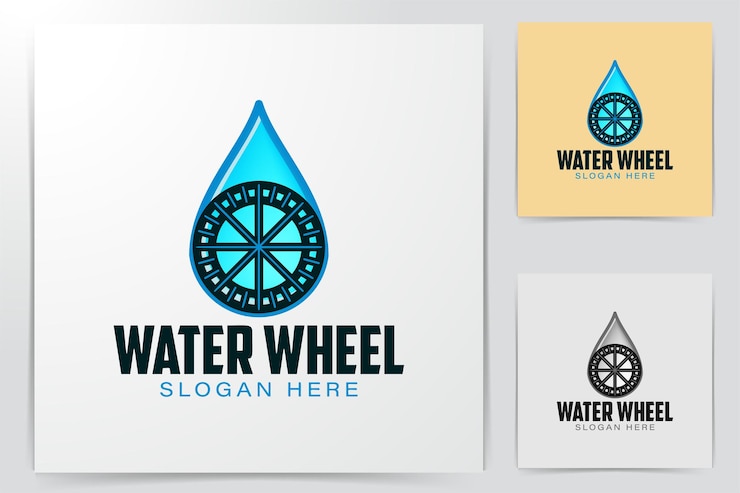 Vector gratuito rueda de agua y aceite, ideas de logotipo de gota de agua. diseño de logotipo de inspiración. ilustración de vector de plantilla. aislado sobre fondo blanco