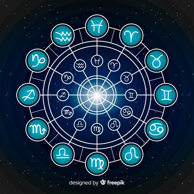 Rueda del zodiaco sobre fondo espacial