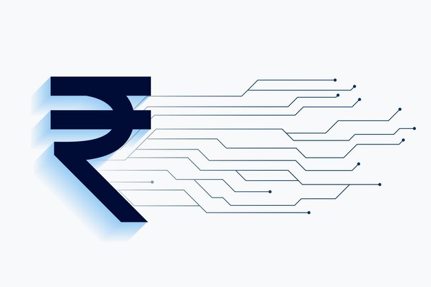 Rupia india digital con concepto de tecnología de líneas de circuito