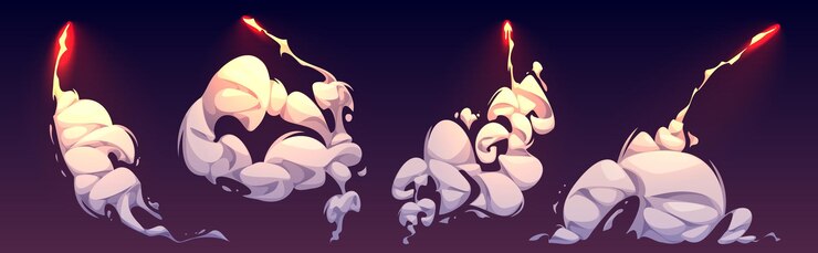 Vector gratuito ruta de humo de cohetes con llamas de fuego de velocidad de misiles