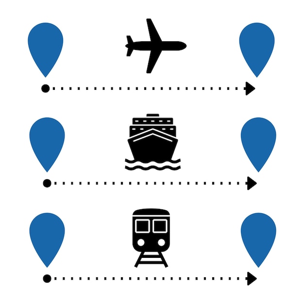 Vector gratuito rutas avión barco y tren