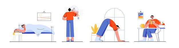 Rutinas matutinas del hombre después de despertar